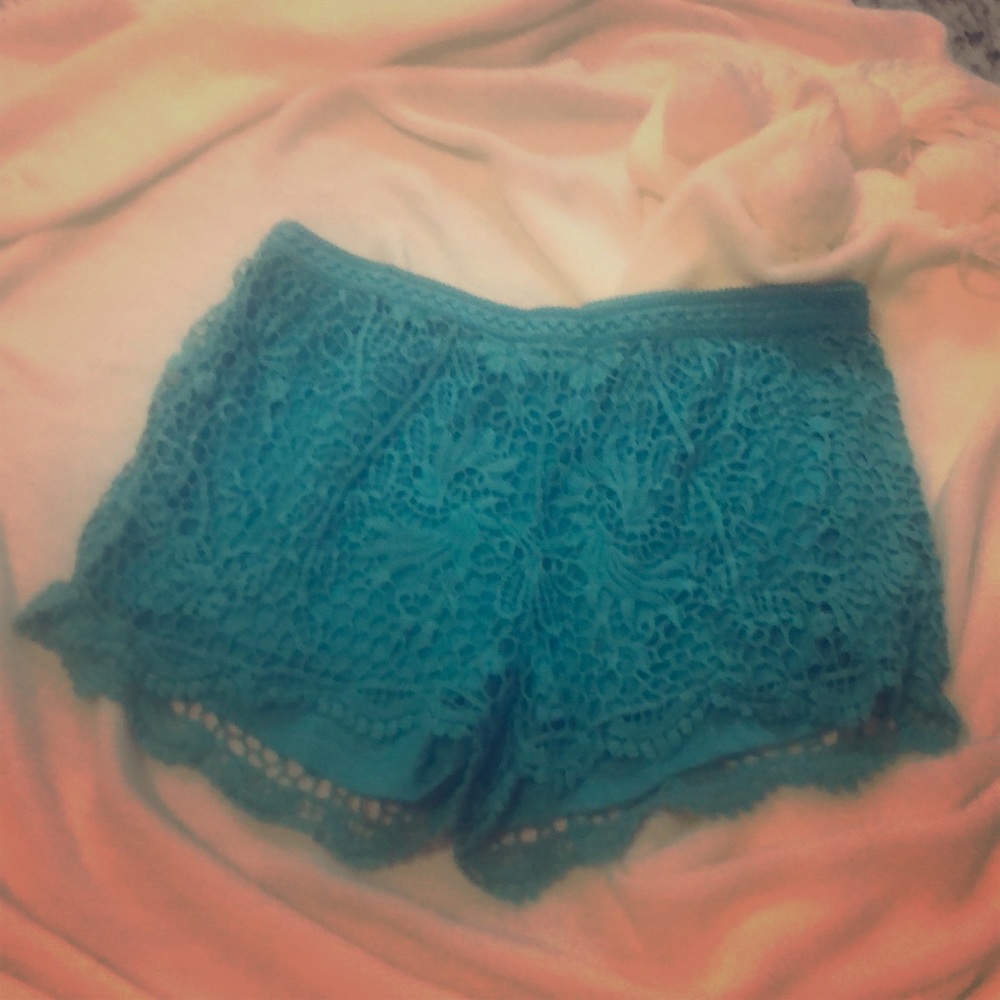 Teal/green lace shorts